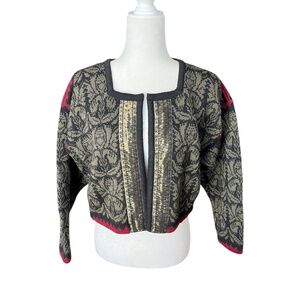 Oleana 100% Wool Tapestry Knit Cropped Cardigan